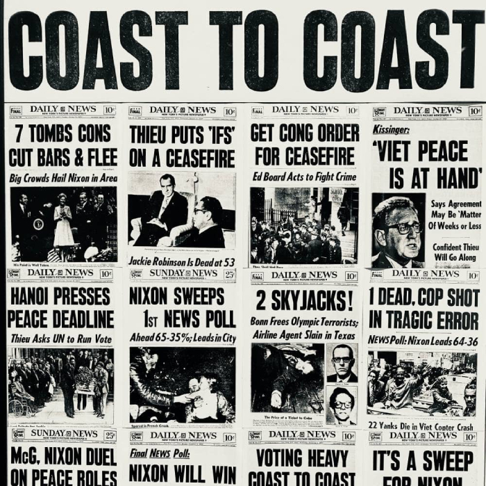 Newspapers declaring various election winners