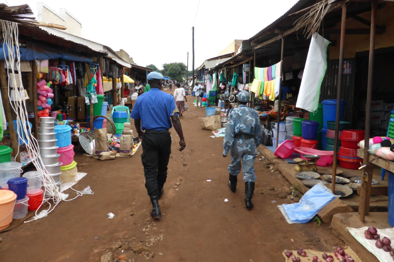 Unpol soldiers patrol a village